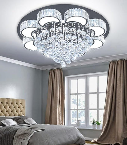 31.4" Black Modern Crystal Chandeliers for Dining Room LED Dimmable Light Fixtures Flush Mount Light Living Room Bedrooms