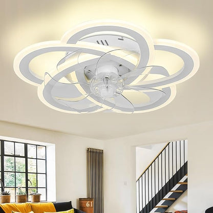 Ceiling Fan with Lights Low Profile Ceiling Fan with Lights Remote Control, 6 Speeds 3 Light Color Flush Mount Fan Lamp for Kitchen Bedroom 20.4" White