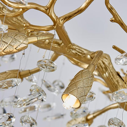 Modern Gold Crystal Chandeliers Chandeliers - L63 inch Rectangular Golden Tree Branches Ceiling Pendant Light Fixtures, Luxury K9 Raindrop for Dining Room