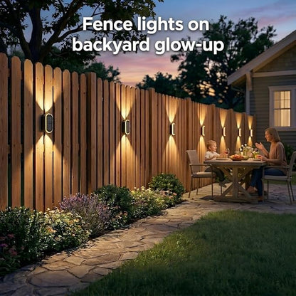 Ellasay Solar Fence Lights Outdoor: 6-Pack Solar Powered Wall Lights Up and Down Waterproof IP65-3 Color Brighter LED Focus Lens SolarLights Dusk to Dawn 12h for Patio/Backyard/Porch/Railing