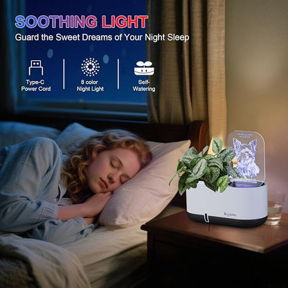 Self-Watering Plant Pot with LED Note Board & 7 Colors Pen, Led Acrylic Message Board with Plant Pot,Dog Board Night Light with Planting Pot for Mother's Day/Children's Day Gifts(No Plant)