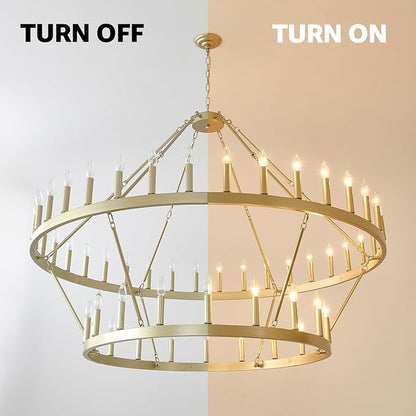 HHR 60" Gold Wagon Wheel Chandelier 2-Tier, Extra Large Farmhouse Chandelier for High Ceilings 54-Light, Round Gold Chandeliers Light Fixture for Foyer, Entryway, Dining Room, E12