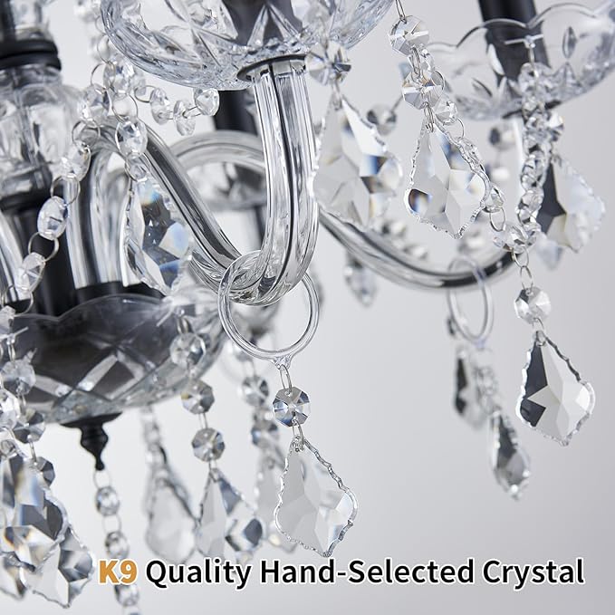 Crystal Chandelier Light Fixture, Modern K9 Crystal Chandelier for Dining Room, Black Ceiling Hanging Pendant Light Fixture for Living Room, Entryway, Bedroom, Hallway, Kitchen Island