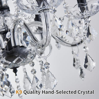 Crystal Chandelier Light Fixture, Modern K9 Crystal Chandelier for Dining Room, Black Ceiling Hanging Pendant Light Fixture for Living Room, Entryway, Bedroom, Hallway, Kitchen Island
