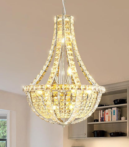Crystal Chandelier for Living Room Empire Chandeliers K9 Crystal Luxury Pendant Lighting for Dining Room Bedroom Hallway Silver Light E12 Bulbs Required