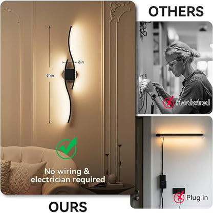 hunhun 40 Inch Battery Operated Wall Sconces, Wireless Wall Sconce with Remote Control, Rechargeable Sconces 3000K-6500K, RGB Dimmable Wall Lights for Living Room, Hallway, Bedroom (40 inch 1Pack)