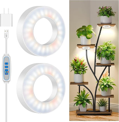 Kullsinss Grow Lights for Indoor Plants, 5000K 96 LEDs Full Spectrum Small Plant Grow Light with 6/12/16H Timer, 3 Color Modes, 3.5" Under Cabinet Grow Lamp for Small Plants, Succulents (2-Head)