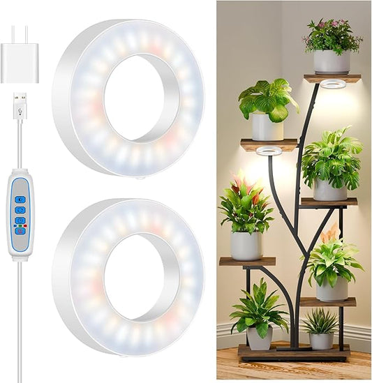 Kullsinss Grow Lights for Indoor Plants, 5000K 96 LEDs Full Spectrum Small Plant Grow Light with 6/12/16H Timer, 3 Color Modes, 3.5" Under Cabinet Grow Lamp for Small Plants, Succulents (2-Head)