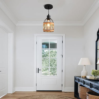 Farmhouse Pendant Light Fixture, Black Pendant Lights for Kitchen Island Industrial Lantern Pendant Light Fixtures with Light Shade, Adjustable Height Hanging Pendant Lighting