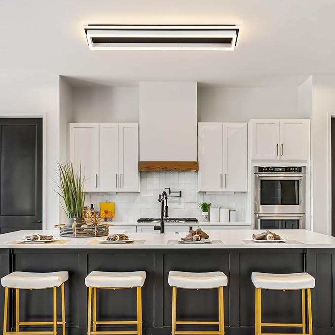 Dimmable Led Ceiling Light with Remote Control Modern Linear Flush Mount Ceiling Lighting Fixture Acrylic Long Ceiling Lamp for Living Room Kitchen Dining Room Hallway (Black&White, 2 Packs)