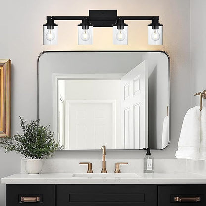 4 Lights Ceiling Light Fixtures with Flexibly Rotatable Light Head Black Bathroom Lights Modern Complete Track Lighting Kits with Clear Glass Shade, E26 Base