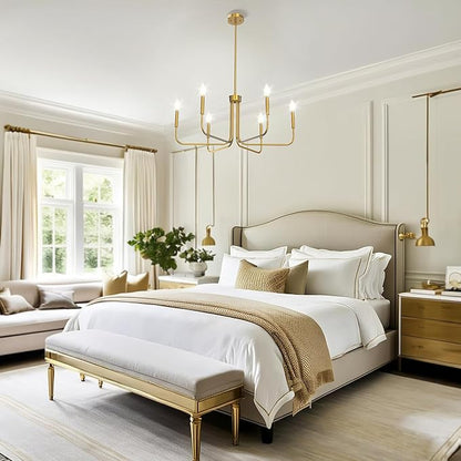DORESshop Modern Chandelier for Dining Room, 6-Light 28" Brass Farmhouse Chandelier for Dining Room, Dining Light Fixtures Over Table for Bedroom, Hall Kitchen Living Room