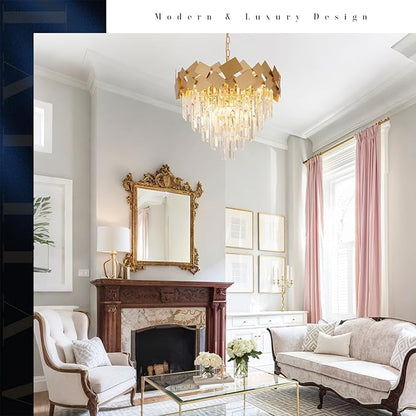Modern Crystal Chandeliers Dining Room Chandelier over Table Gold Crystal Ceiling Pendant Light 24'' Chandelier k9 Luxury Hanging Lamp Fixtures Round Chandelier for Entryway Foyer Dining Room Bedroom