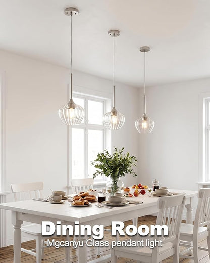 2-Pack Glass Pendant Lights Kitchen Island, 7" Modern Brushed Nickel Pendant Lighting Small Hanging Light Fixtures for Kitchen, Dining Room, Bathroom, Bedroom