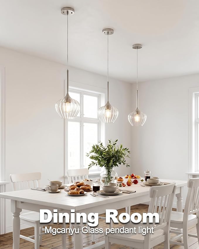 Glass Pendant Lights for Kitchen Island, 7" Modern Brushed Nickel Pendant Light Fixtures Mini Adjustable Hanging Light for Kitchen, Dining Room, Sink, Bathroom