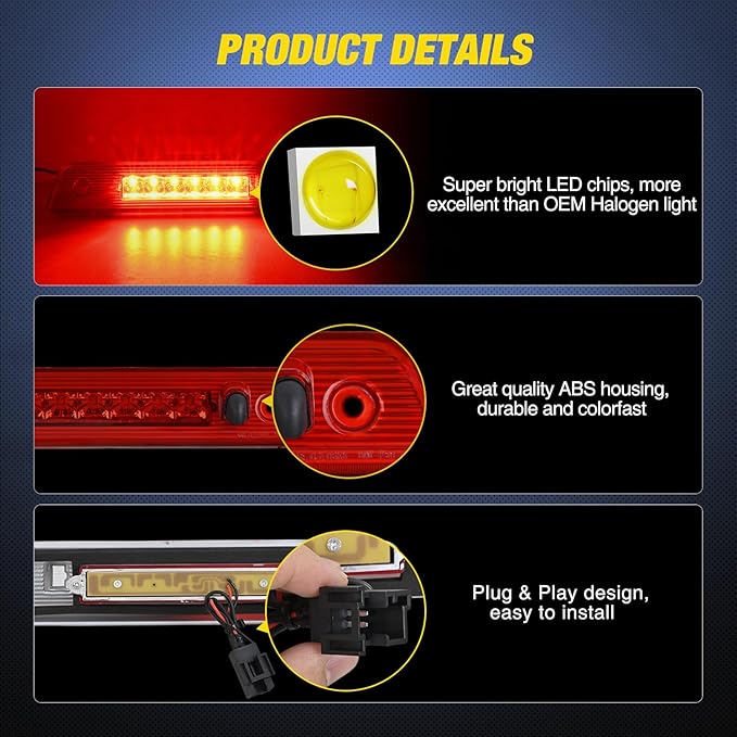 Nilight Third Brake Light Tail High Mount 3rd Stop Lights Red Lens Compatible with Jeep Liberty 2008 2009 2010 2011 2012 Van SUV Rear Center Cab Lamp