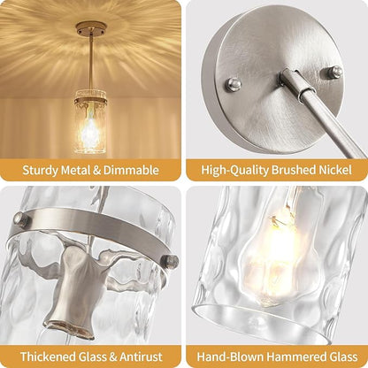 2 Pack Brushed Nickel Pendant Lighting for Kitchen Island, Modern Hand-Blown Glass Kitchen Hanging Light Fixtures Over Island Adjustable Mini Pendan Lights for Hallway Entryway Bathroom Dining Room