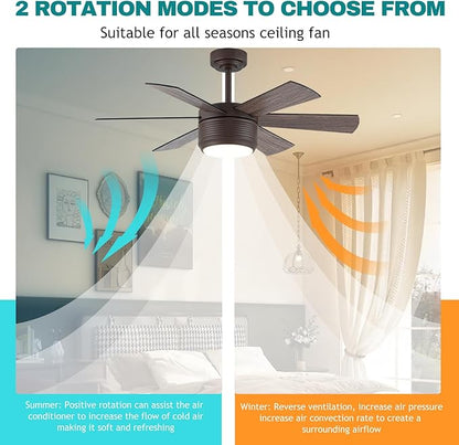 SHOWDI Ceiling Fan with Lights and Remote, 6 Blade App Control Timer Reversible Stepless Brightness and Color Temperature Outdoor Wood Ceiling Fan with Lights (Brown, 42 Inch)