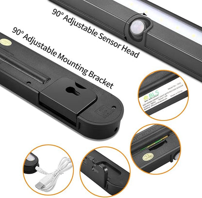 BLS T01LB LED Closet Light Super Bright 20 LED Under Cabinet Lighting Battery Powered/DC Input Wireless Motion Sensing Light, Motion & Light Sensor, Light Beam Adjustable, Black(2 Pack)