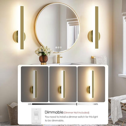 Aipsun Gold Wall Sconce Hardwired Modern LED 18W Wall Sconce Set of Two, 15.7Inches Wall Lights for Living Room Bedroom Hallway, 5CCT