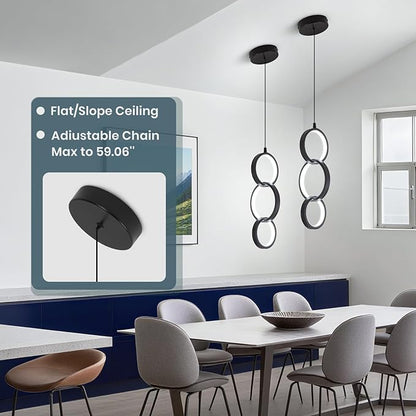 6000K Modern Led Pendant Light Fixture, 18W Black Spiral Led Pendant Lamp Chandelier Hanging Lamp,Adjustable Height Pendant Lights for Kitchen Dining Room Bedroom Kitchen Island, 1 Pack