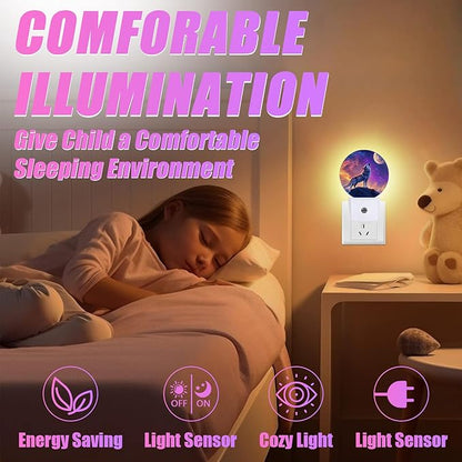 Wolf Night Light Full Moon Night Lights LED Lamp Round Plug into Wall Nightlight with Dusk to Dawn Sensor Home Hallway Stairway Kitchen Decor