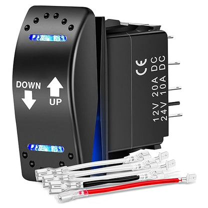 Nilight Down Up Polarity Reverse Switch DPDT 20A 7PIN Momentary Rocker ON/Off/ON 12V 24V Toggle Jumper Wires for Control Motor Hoist, Crane, Linear Actuator