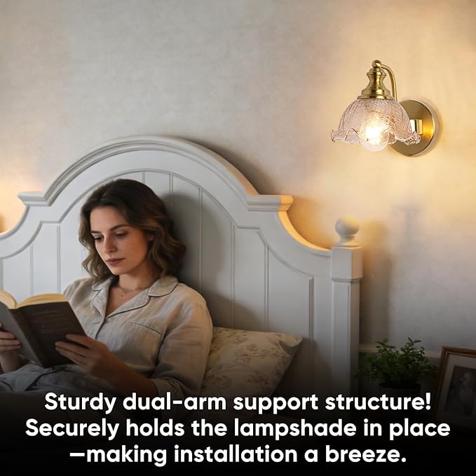 Vintage wall Sconce, Gold wall sconces with Amber Glass Shade, Bathroom Vanity Lights for Living Rooms Bedrooms Bathrooms Above Mirrors Hallways, E26 (Bulb Not Included)