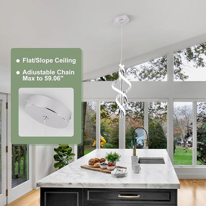 Modern LED Pendant Light Fixtures 4000K Pendant Lights Chrome Hanging Lamp for Dining Room Bedroom Living Room (1 Pack)