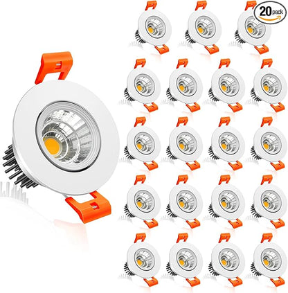 inShareplus 2 Inch LED Downlight, 3W COB Dimmable Recessed Lighting, 4000K Natural White, CRI 80, Ceiling Lights with Driver, 20Pack
