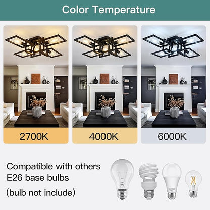 ZGLAOJT Black Industrial Semi Flush Mount Ceiling Light 5-Light Kitchen Light Fixtures Modern Large Matte Sputnik Chandelier for Dining Room Bedroom Farmhouse Living Room