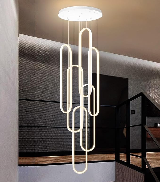 Modern Chandelier LED Dimmable Light for Staircase Enterway Ceiling Chandeliers with Remote Control for Villa Foyer White