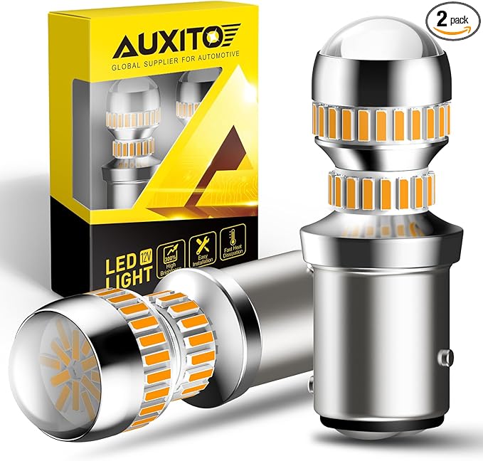 AUXITO Upgraded 1157 LED Bulb Amber Yellow Super Bright 2057 2357 7528 BAY15D LED Replacement Light Kit for Front Rear Turn Signal Light Blinker Parking DRL Tail Lights, Pack of 2