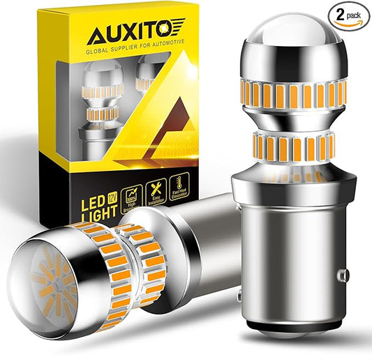 AUXITO Upgraded 1157 LED Bulb Amber Yellow Super Bright 2057 2357 7528 BAY15D LED Replacement Light Kit for Front Rear Turn Signal Light Blinker Parking DRL Tail Lights, Pack of 2