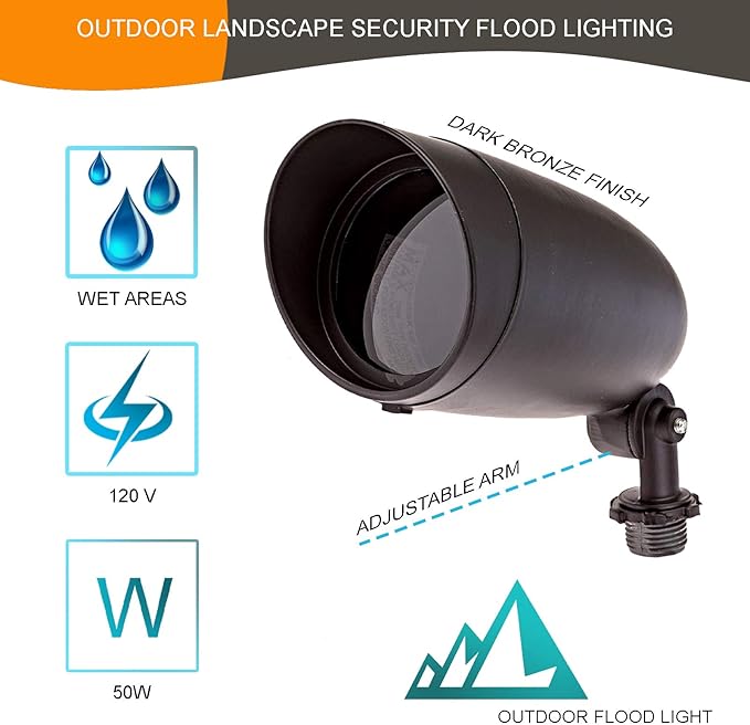 Lighting One Light PAR20 120 Volt Die Cast Aluminum Durable Outdoor Landscape Security Lighting Flood, Dark Bronze - Pack of 2