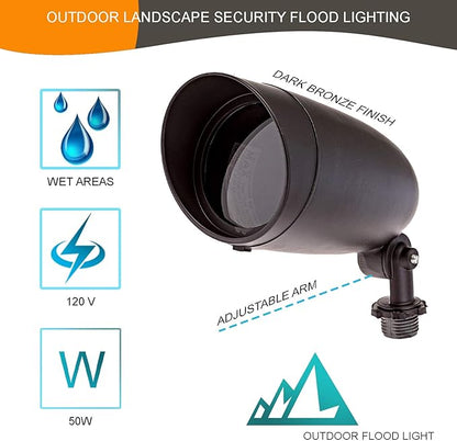 Lighting One Light PAR20 120 Volt Die Cast Aluminum Durable Outdoor Landscape Security Lighting Flood, Dark Bronze - Pack of 2