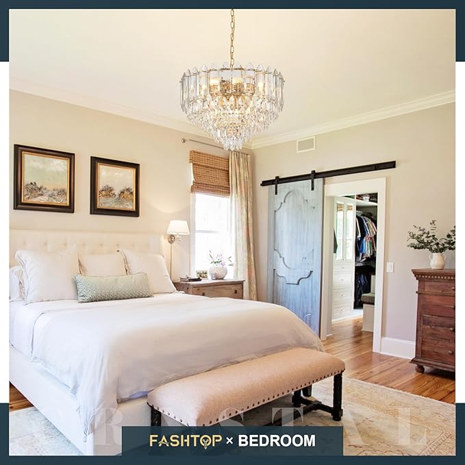 Gold Crystal Chandelier 24" 12 Lights K9 Crystal Modern Chandelier 6-Tier Luxury Pendant Lighting for Living Room Dining Room Bedroom Foyer Entryway, E12