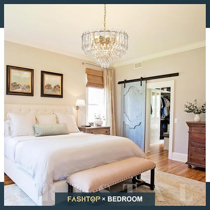 Gold Crystal Chandelier 24" 12 Lights K9 Crystal Modern Chandelier 6-Tier Luxury Pendant Lighting for Living Room Dining Room Bedroom Foyer Entryway, E12