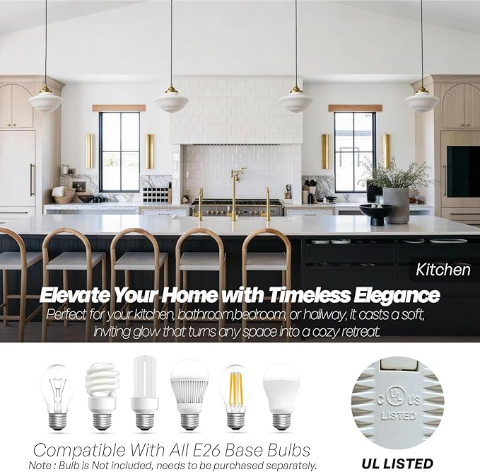 Modern Schoolhouse Ceiling Pendant Light with Milk White Glass Lampshade, Vintage Globe Hanging Ceiling Fixture Lamp for Kitchen Island Dining Room Hallway