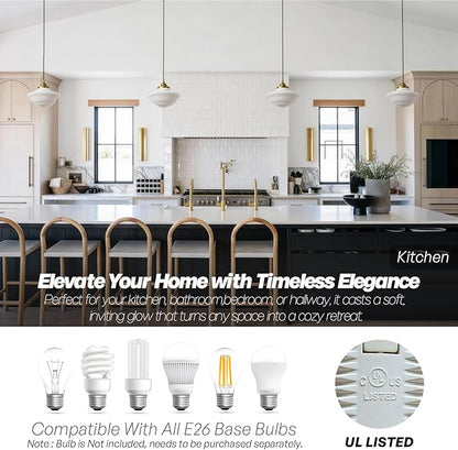Modern Schoolhouse Ceiling Pendant Light with Milk White Glass Lampshade, Vintage Globe Hanging Ceiling Fixture Lamp for Kitchen Island Dining Room Hallway