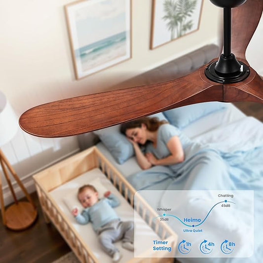 heimo 60 Inch Outdoor Ceiling Fan with Light and Remote, Wood Ceiling Fans with Lights Dimmable for Bedroom Living Dining Room Patios Garage Gazebo Farmhouse Big Dc Reversible Indoor Fan(Walnut)