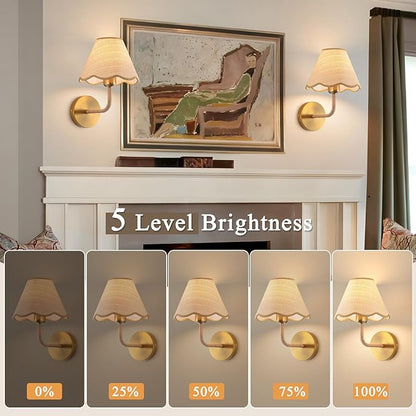 ADISUN Battery Operated Wall Sconce Set of 2, Gold Wall Lamps for Living Room, Rattan Shade, Dimmable, Wireless Wall Lights for Bedroom Living Room Hallway Kitchen(2 Bulbs Included)