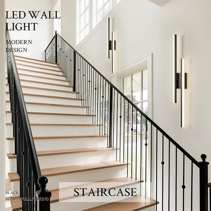 LED Wall Sconce Set of 2 Black Remote Modern LED Vanity Lights Set of 2 Indoor Wall Light Fixtures for Living Room, Dimmable Wall Sconce for Bedside Bedroom Bathroom, 31.5inch 2 Pack