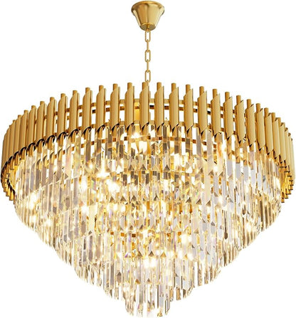 32 inch Gold Crystal Chandelier 6-Tier Modern Luxury Pendant Light Fixture for High Ceiling 13-Light Large K9 Crystal Lighting for Foyer Living Room Dining Room