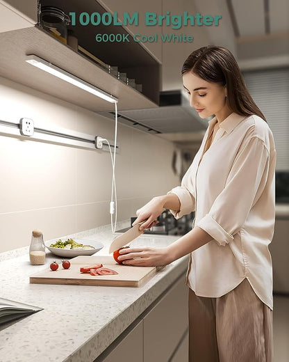 ASOKO 25Inch Under Cabinet Lights,Plug and Play Under Counter Lighting,6000K Cool White with 1000LM Super Bright,ETL Light Bar with ON/Off Switch for Kitchen,Under Desk,Workbench