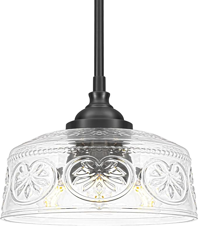 3-Light Adjustable Pendant Lights Kitchen Island, Black Metal & Clear Glass Ceiling Pendant Light, Vintage Drop Lights for Bathroom, Hallway, Convertible Ceiling Mount Or Hanging Fixture, 90°Swivel