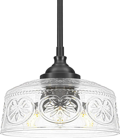 3-Light Adjustable Pendant Lights Kitchen Island, Black Metal & Clear Glass Ceiling Pendant Light, Vintage Drop Lights for Bathroom, Hallway, Convertible Ceiling Mount Or Hanging Fixture, 90°Swivel