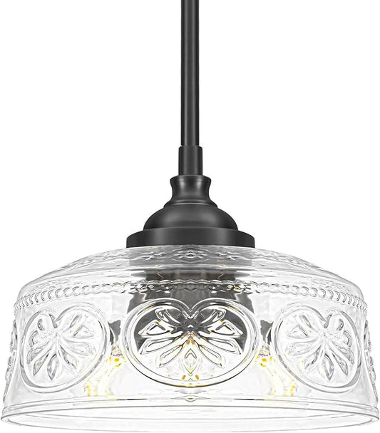 3-Light Adjustable Pendant Lights Kitchen Island, Black Metal & Clear Glass Ceiling Pendant Light, Vintage Drop Lights for Bathroom, Hallway, Convertible Ceiling Mount Or Hanging Fixture, 90°Swivel