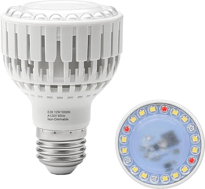 LED Grow Light Bulb E26, Full Spectrum 5000K Plant Light Bulb for Indoor Plants, 12W (Equivalent to 80W), High Output for Faster Growth