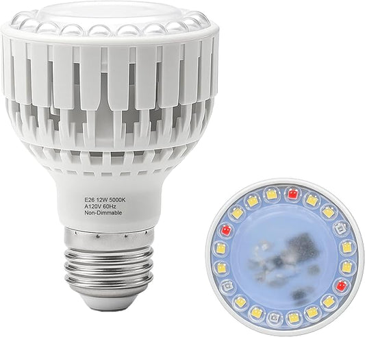 LED Grow Light Bulb E26, Full Spectrum 5000K Plant Light Bulb for Indoor Plants, 12W (Equivalent to 80W), High Output for Faster Growth